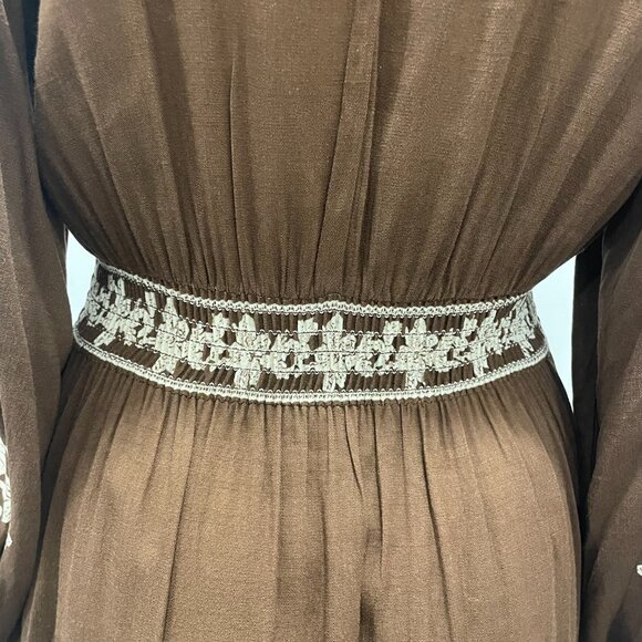 Max Studio Flowy Maxi Dress Brown White Floral Embroidery Festival Bohemian M - Picture 7 of 9